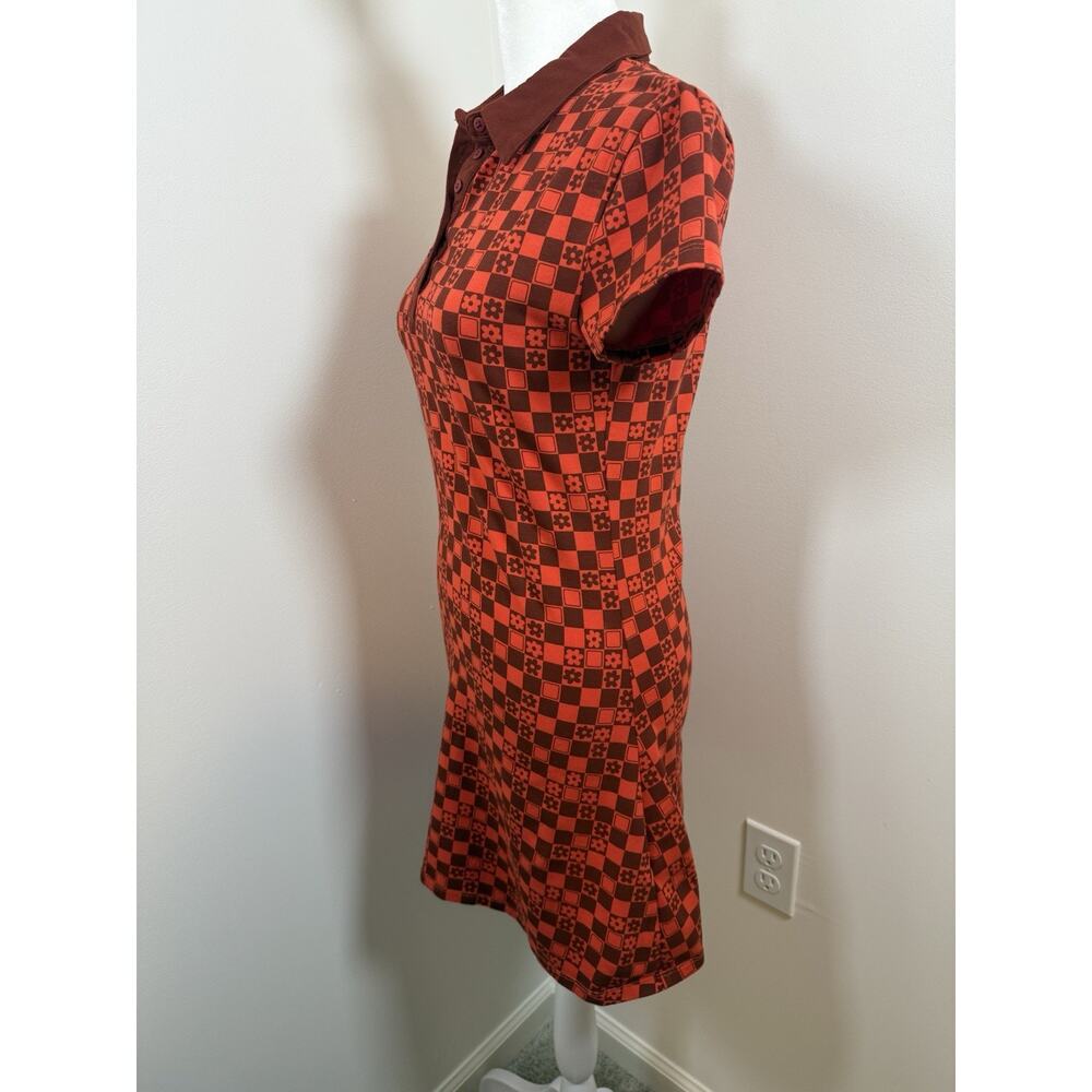 Urban Outfitters Women’s Medium Polo Dress Skater Geometric Floral Red Funky 70s - Picture 6 of 9